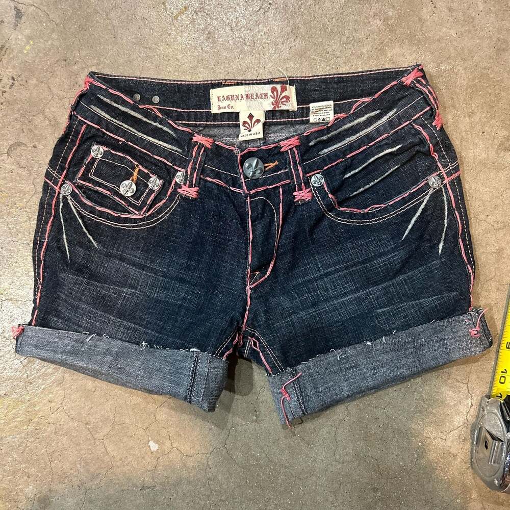 Laguna Beach Jean Co. Women's Denim Shorts Pink Stitching and Hardware Size 28